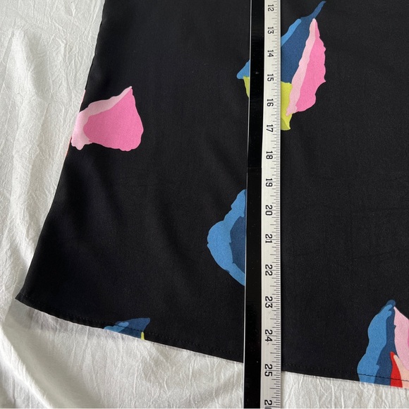 THML Anthropologie Smocked Neck Ruffle Sleeve Black Abstract Top Sz L NWOT - Picture 10 of 11